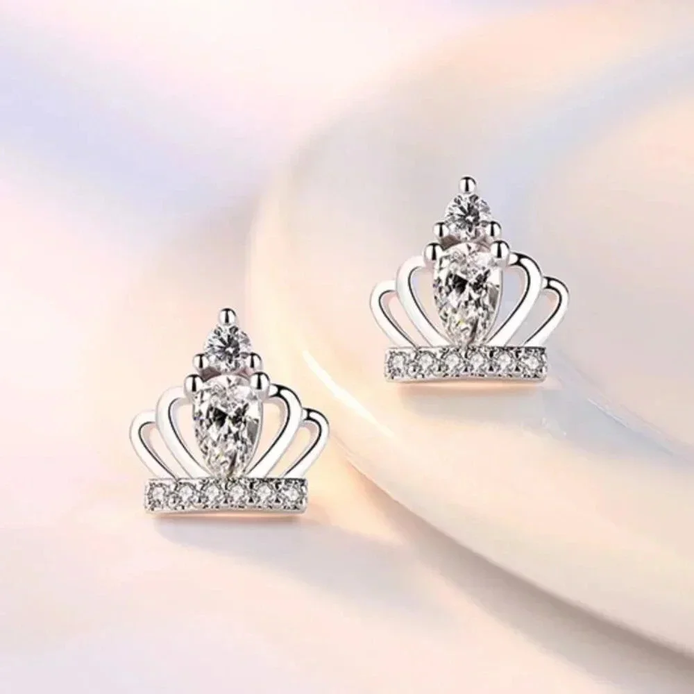 925 Sterling Silver Minimalist Crown Stud Earrings_2